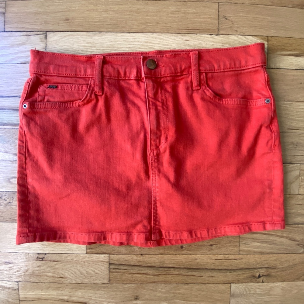 Joe’s Jeans Red Denim Mini Skirt, Size 28 — Made in USA